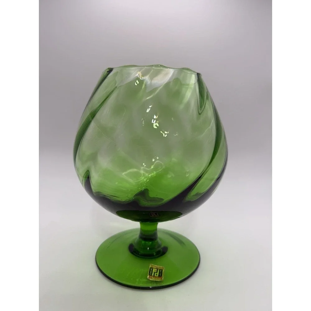 Vintage Peedee Green Empoli Glass Brandy Snifter Vase MCM Hand Blown Italy 7